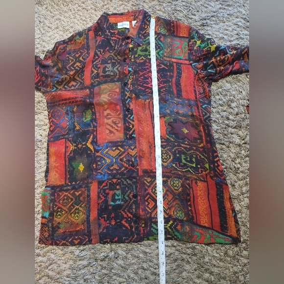 Chicos Top Sheer Silk Geometric Patterned Boho Artsy Colorful - Picture 16 of 16